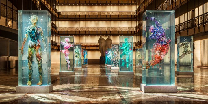 Dustin Yellins Psychogeographies for New York City Ballets 2015 Art Series, on the Promenade of the David H. Koch Theater | photo courtesy of Huffingtonpost.com